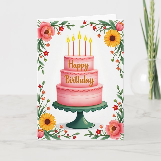 Pink Tiered Birthday Card (Front)