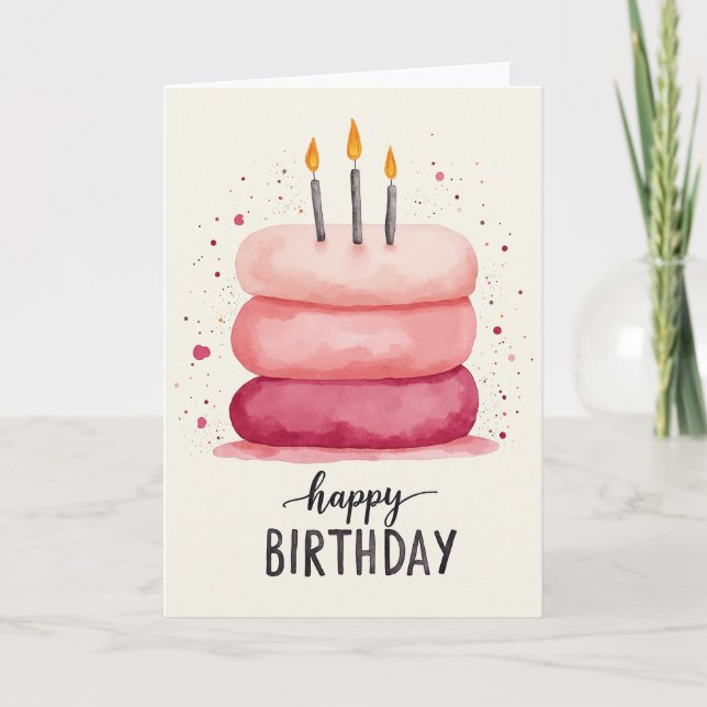 Pink Tiered Cake Birthday Card (Front)
