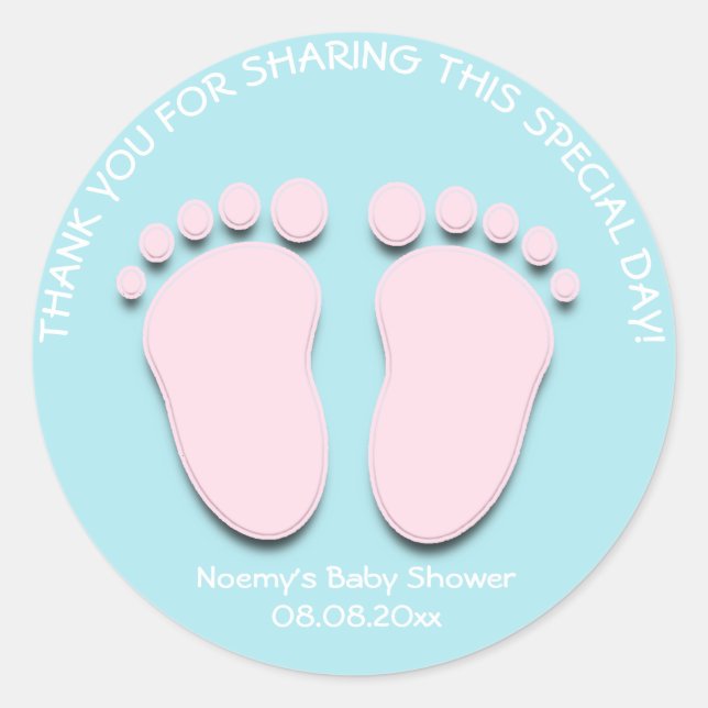 Pink Tiffany Feet Baby Shower Favor Thank You Girl Classic Round Sticker (Front)
