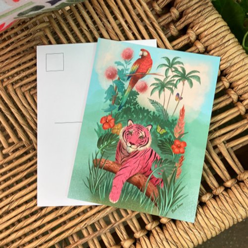 Pink Tiger and Parrot Postcard