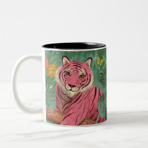 Pink Tiger and Parrot Tropical Jungle Two-Tone Coffee Mug