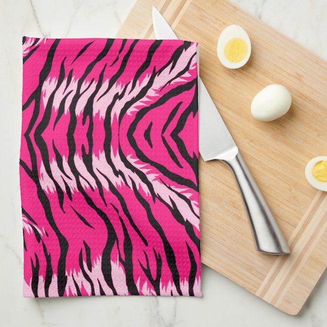 Pink Tiger Animal Skin Pattern Design  Kitchen Towel (Quarter Fold)
