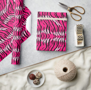 Pink Tiger Animal Skin Pattern Design Wrapping Paper