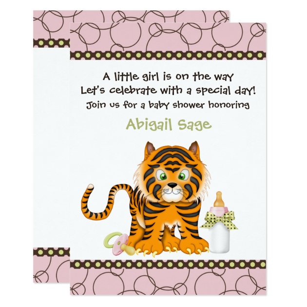Pink Tiger Baby Shower Invitation For Girls