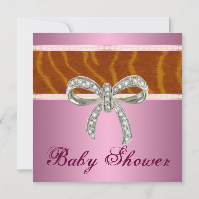 Pink Tiger Diamond Bow Baby Shower Invitation (Front)