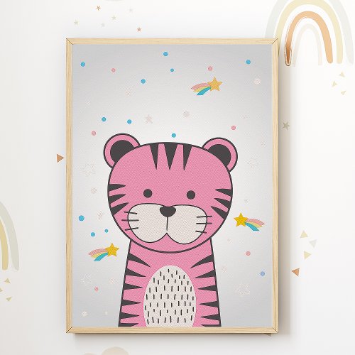 Pink Tiger Kids Room Poster Animal Nursery Print