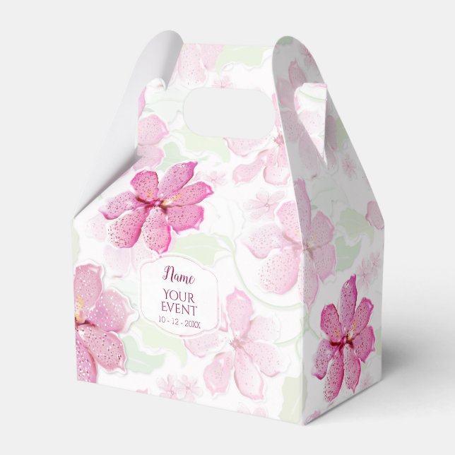 Pink Tiger Lily Clematis Personalized Favor Boxes (Front Side)