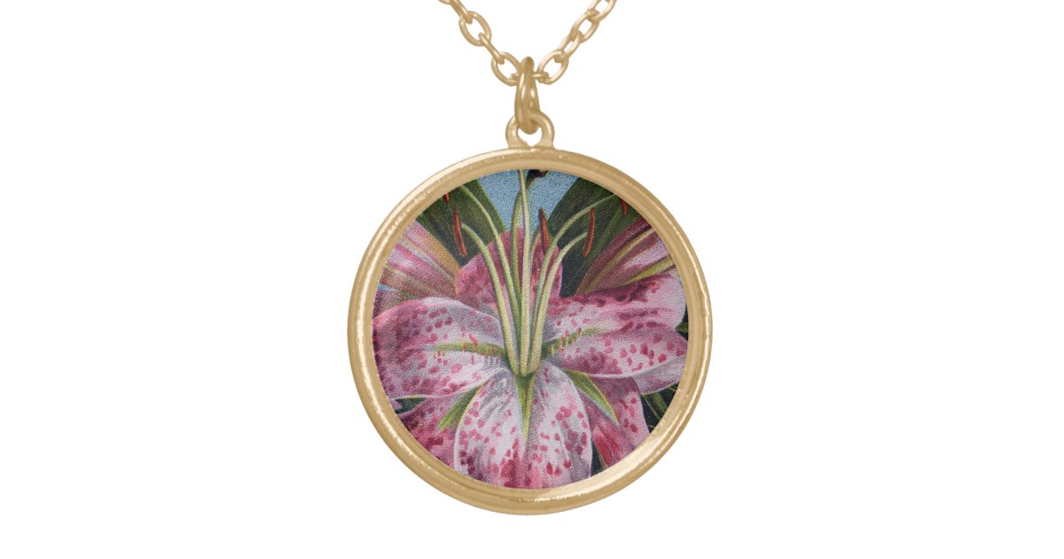 Pink Tiger Lily Gold Plated Necklace | Zazzle