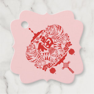 Pink Tiger Papercutting Chinese Folk Art Favor Tags