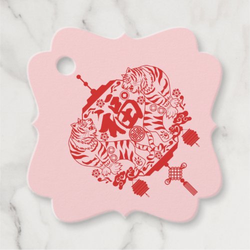 Pink Tiger Papercutting Chinese Folk Art  Favor Tags