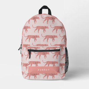 Pink Tiger Pattern Pink Printed Backpack