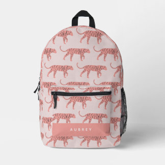 Pink Tiger Pattern Pink Printed Backpack