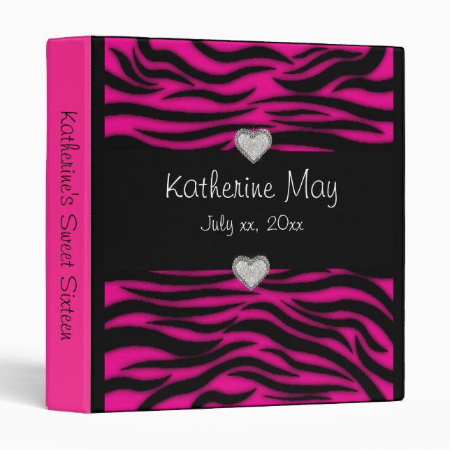 Pink Tiger Print Sweet Sixteen Photo Album Binder (Front/Spine)