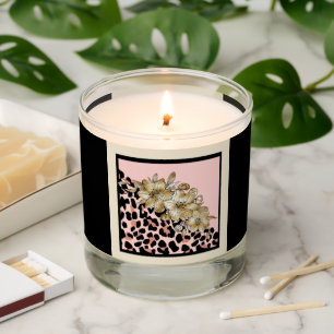 Pink Tiger Print with Gold Flowers Scented Candle