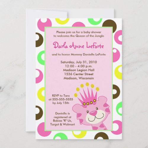 Pink Tiger Queen of the Jungle 5x7 Baby Shower Announcements