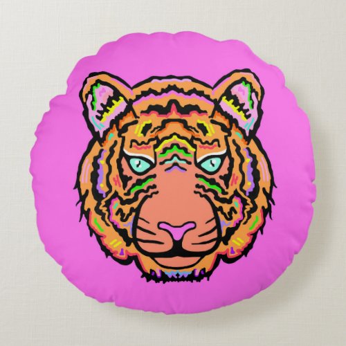 Pink Tiger Round Pillow 