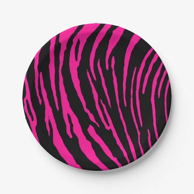 Pink Tiger Stripes Paper Plates (Front)