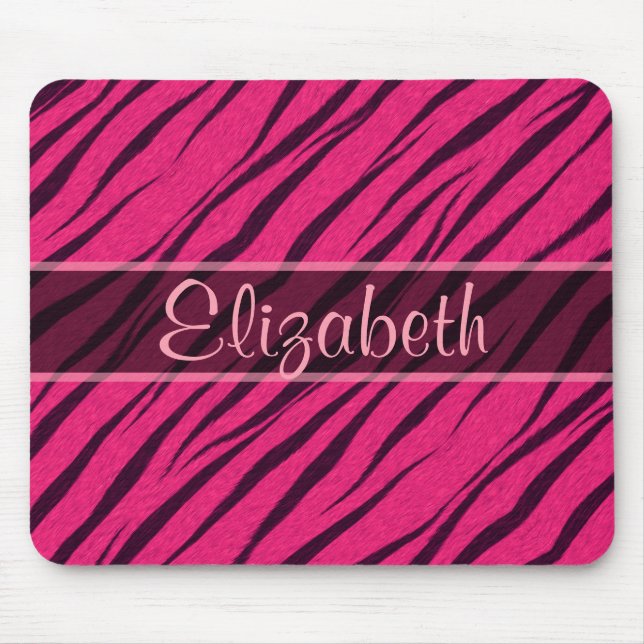 Pink Tiger Stripes Skin Pattern Personalize Mouse Pad (Front)