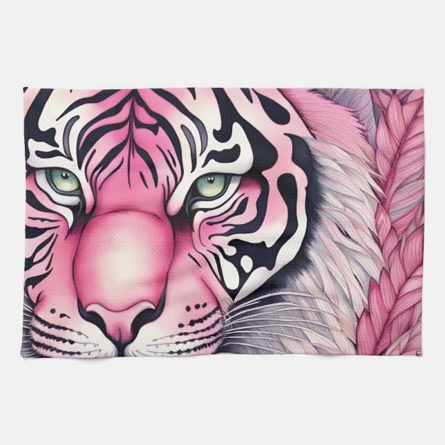 Pink tiger, tiger face kitchen towel (Horizontal)
