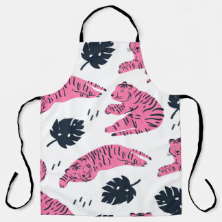 Pink Tiger Tropical: Vintage Hand-Drawn. Apron