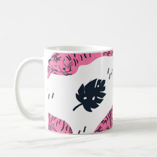 Pink Tiger Tropical: Vintage Hand-Drawn. Coffee Mug
