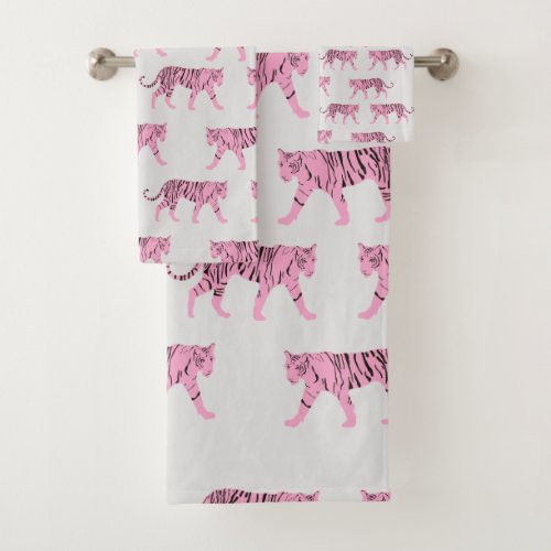 Pink Tigers Pattern Bath Towel Set