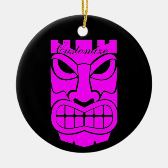 Pink Tiki Sculpture Thunder_Cove Ceramic Ornament (Front)