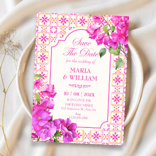 Pink tile floral save the date