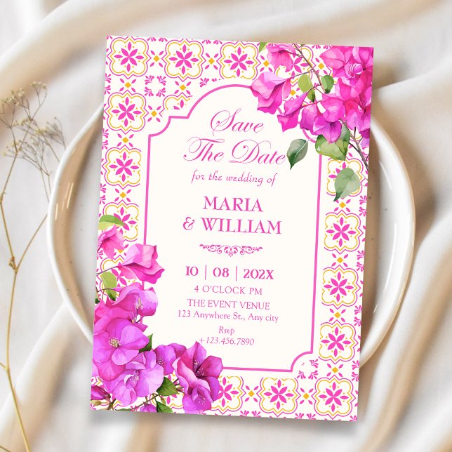 Pink tile floral  save the date (Creator Uploaded)