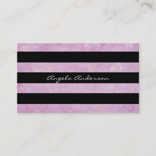 Pink Tile Grunge / Black Stripes Modern Business Card