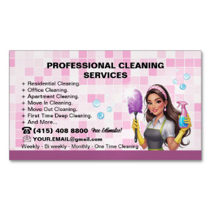 Pink tile Janitorial House Cleaning Service Business Card Magnet