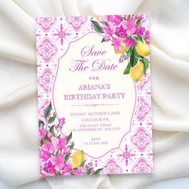 Pink tile pattern floral art save the date (Creator Uploaded)