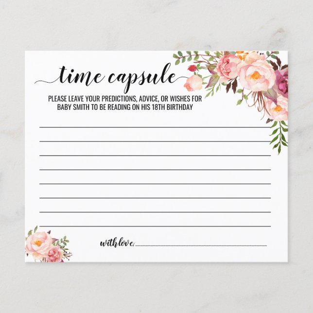 Pink Time capsule advice for baby bilingual card (Front)