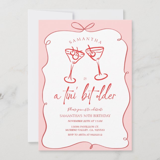 Pink Tini Bit Older Cherry Adult Birthday Party Invitation (Front)