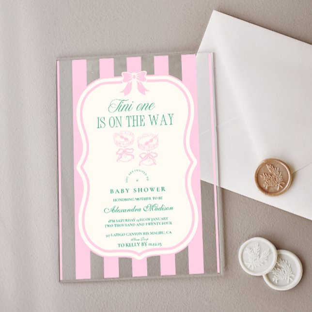Pink Tini One Is On The Way Baby Shower Acrylic Invitations (Creator Uploaded)