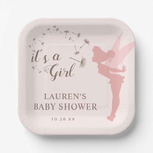 Pink Tinker Bell Baby Shower Paper Plates