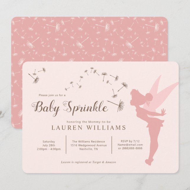 Pink Tinker Bell Girl Baby Sprinkle Invitation (Front/Back)