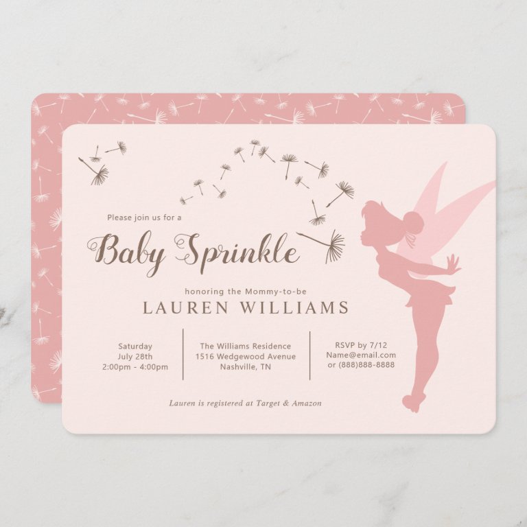 Pink Tinker Bell Girl Baby Sprinkle Invitation