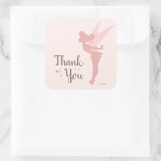 Pink Tinker Bell Girl Birthday - Thank You Square Sticker (Bag)