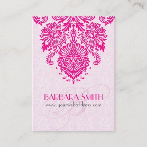 Pink Tint Damasks Hot Pink Floral Ornament Business Card