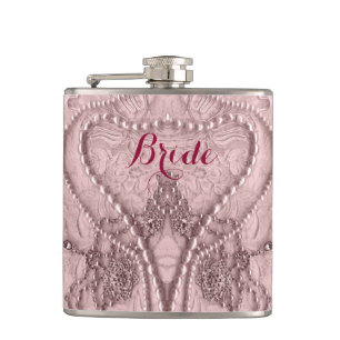 Pink Tint Girly Lace And Purls Bride Flask