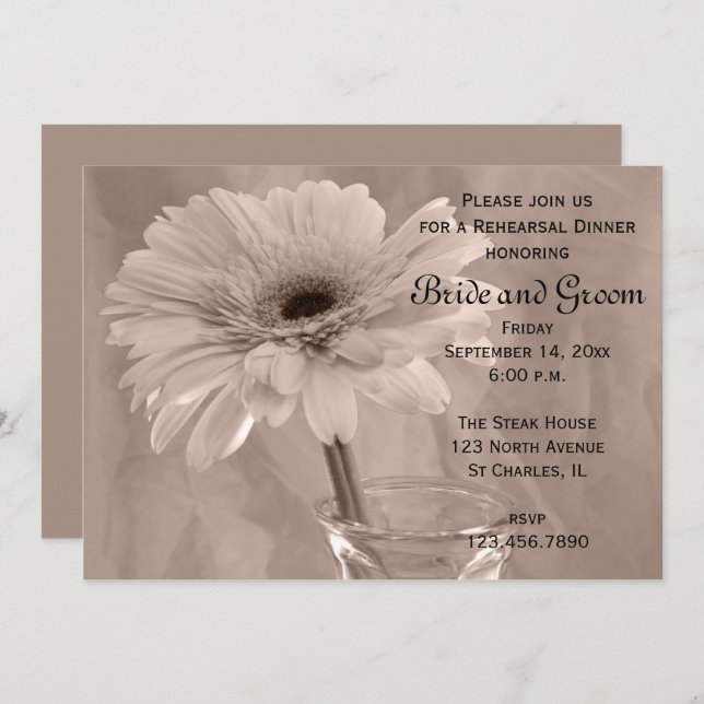 Pink Tinted Daisy Wedding Rehearsal Dinner Invitation (Front/Back)
