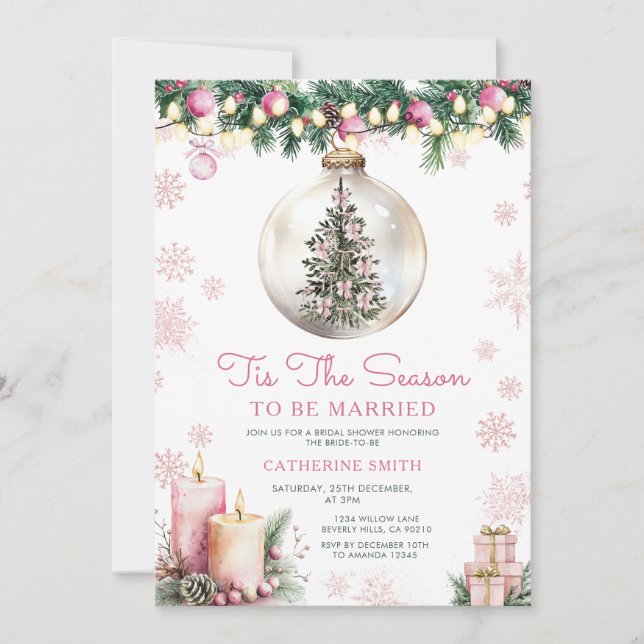 Pink Tis The Season to Be Married Bridal Shower Invitation (Front)