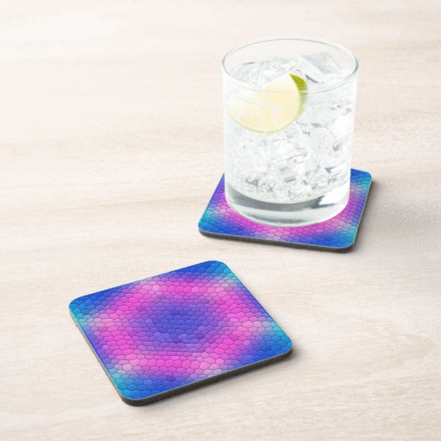 Pink to Blue Holographic Mermaid Scale Hexagons  Beverage Coaster (Right Side)