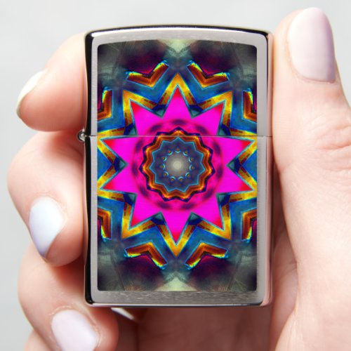 Pink to colored flower or star in kaleidoscope     zippo lighter