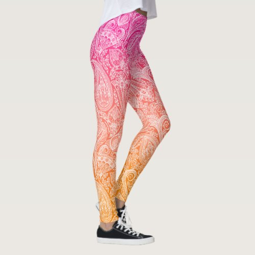 Pink to orange ombre with white paisley leggings