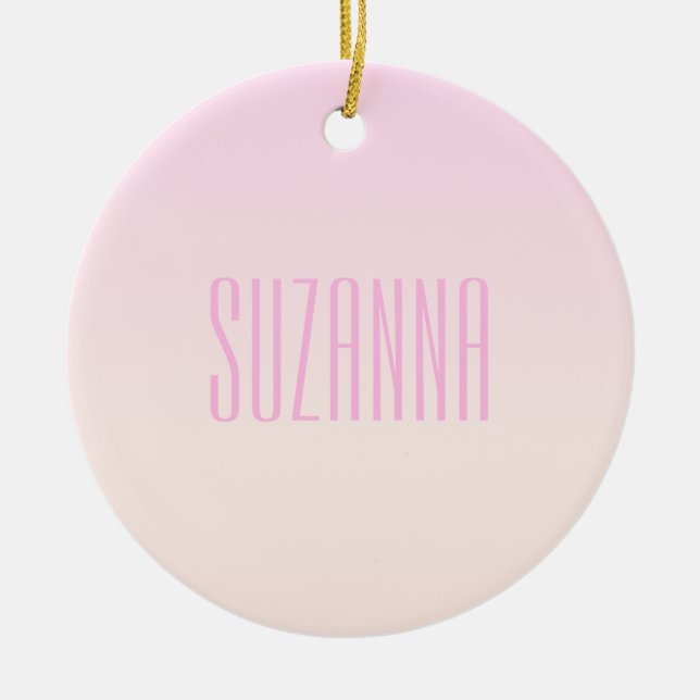 Pink to Peach Sunset Ombre with Customizable Text Ceramic Ornament (Front)