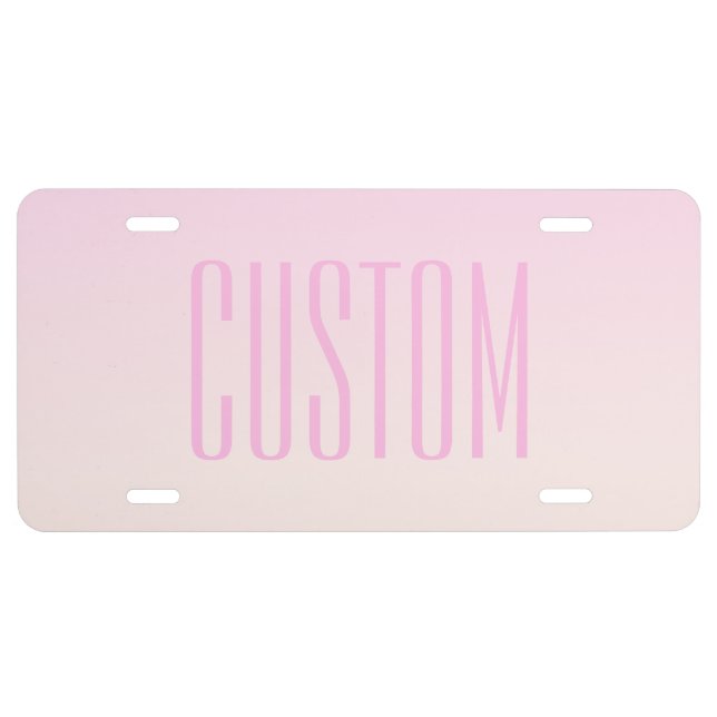 Pink to Peach Sunset Ombre with Customizable Text License Plate (Front)