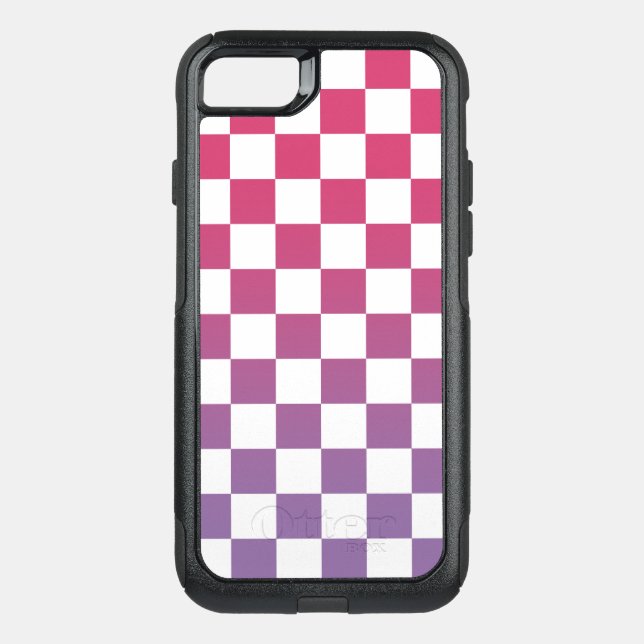 Pink to Purple and White Checkered Pattern Otterbox iPhone Case (Back)