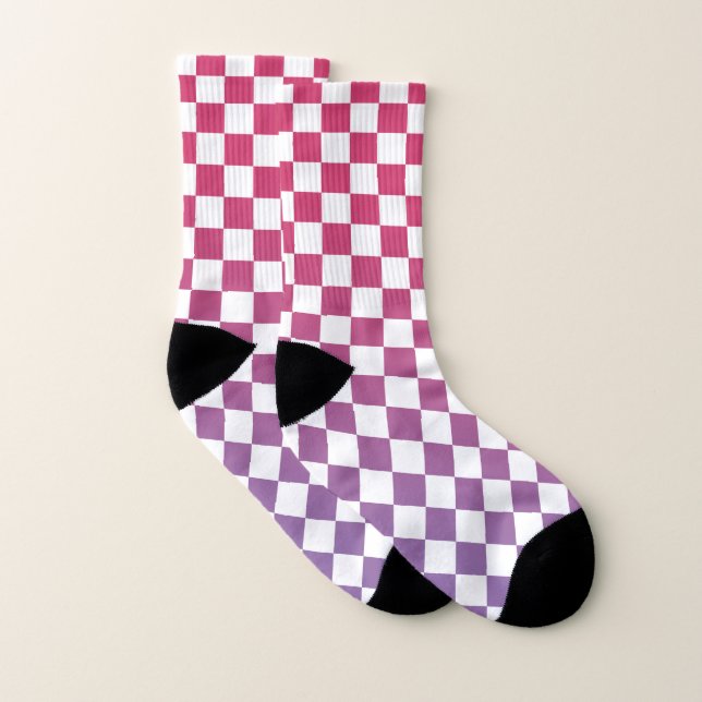 Pink to Purple and White Checkered Pattern Socks (Pair)